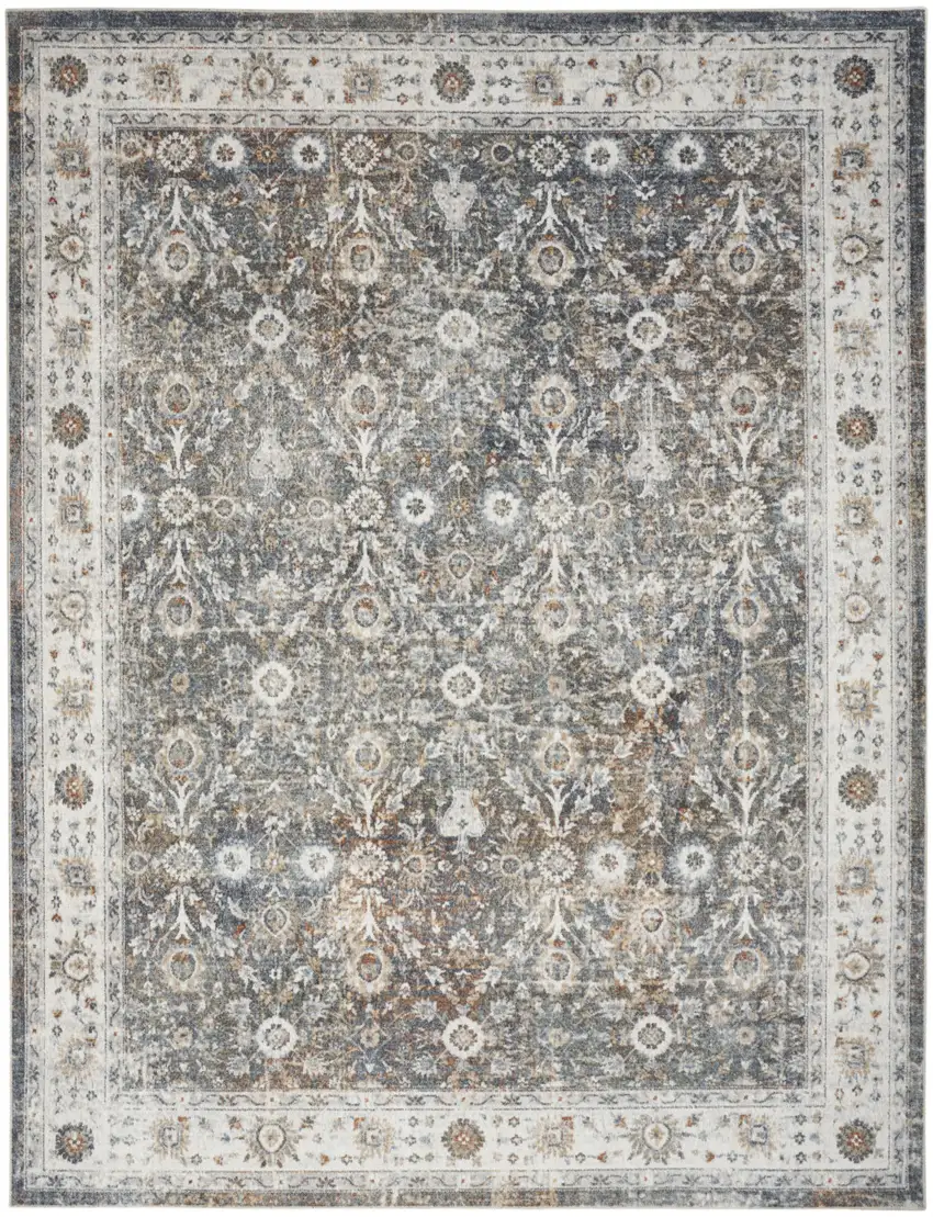 Silver Oriental Power Loom Washable Area Rug Photo 1