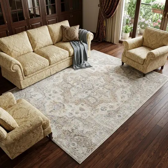 Silver Oriental Power Loom Washable Area Rug Photo 1