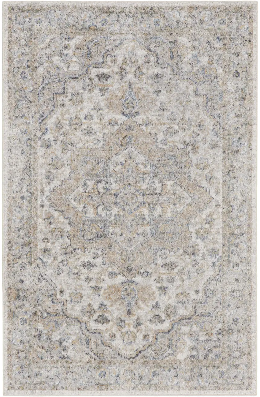 Silver Oriental Power Loom Washable Area Rug Photo 1