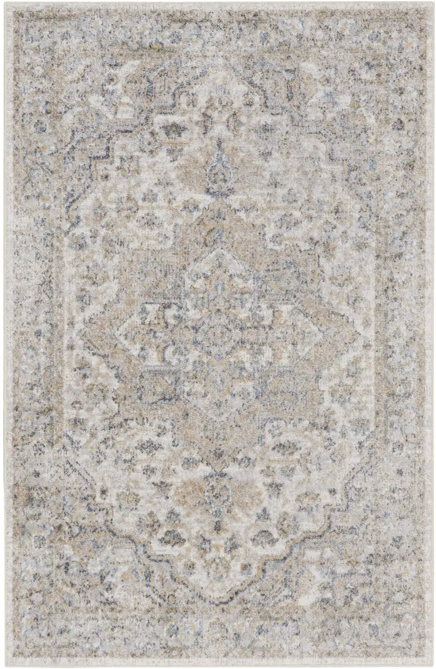 Silver Oriental Power Loom Washable Area Rug Photo 1