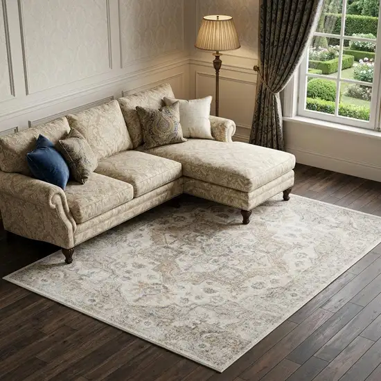 Silver Oriental Power Loom Washable Area Rug Photo 1