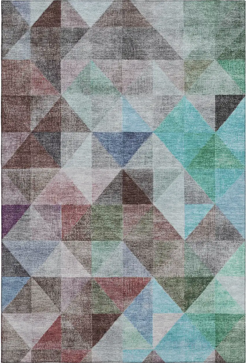 Silver Purple And Blue Geometric Washable Area Rug With UV Protection Photo 1