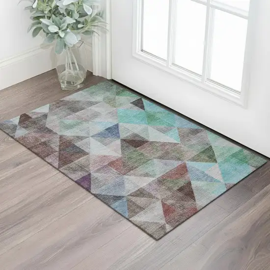 Silver Purple And Blue Geometric Washable Area Rug With UV Protection Photo 2