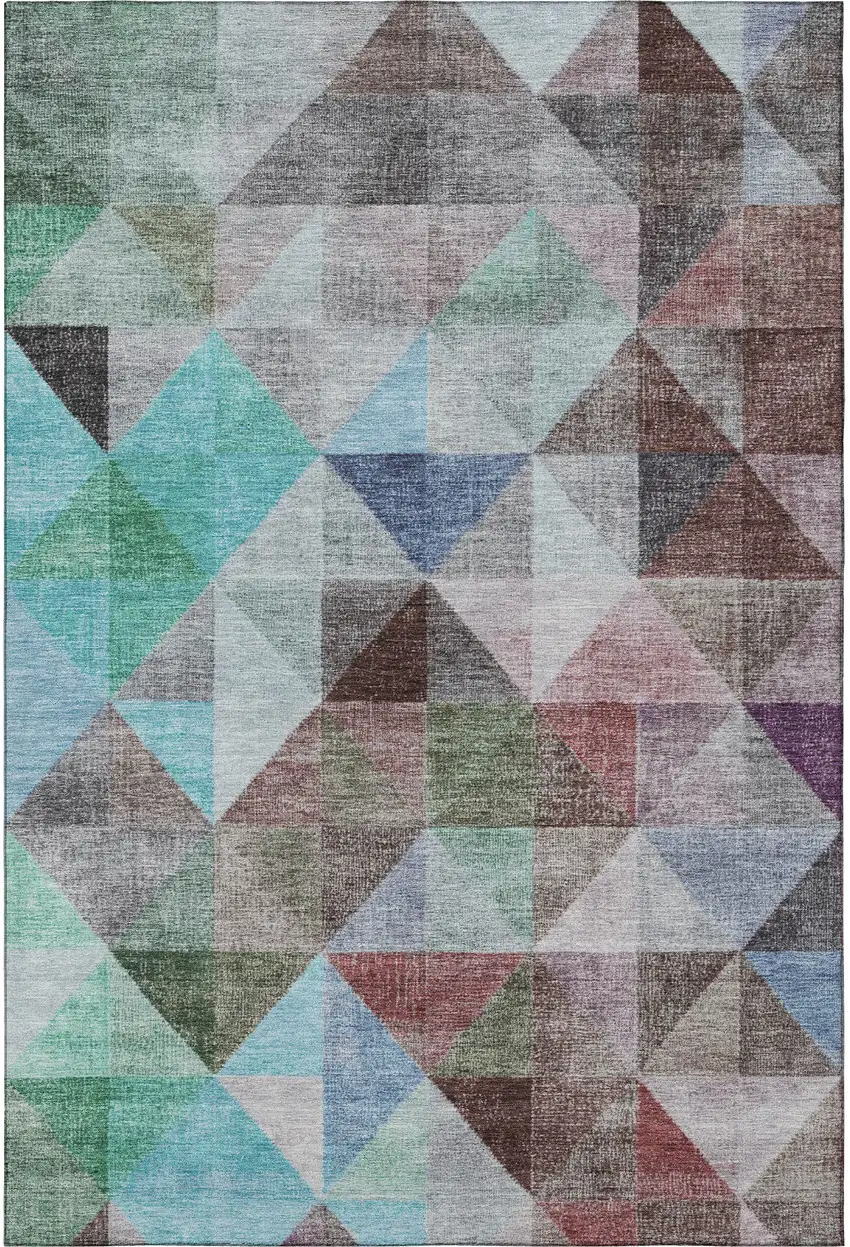 Silver Purple And Blue Geometric Washable Area Rug With UV Protection Photo 4