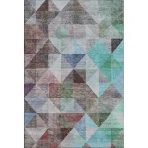 Photo of Silver Purple And Blue Geometric Washable Area Rug With UV Protection