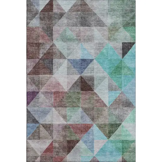 Silver Purple And Blue Geometric Washable Area Rug With UV Protection Photo 1