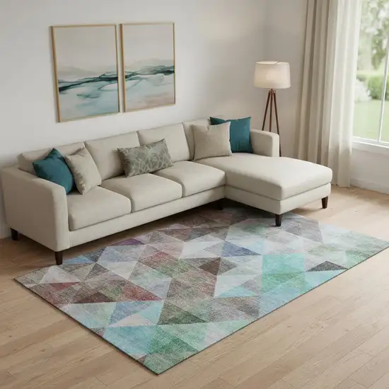 Silver Purple And Blue Geometric Washable Area Rug With UV Protection Photo 2