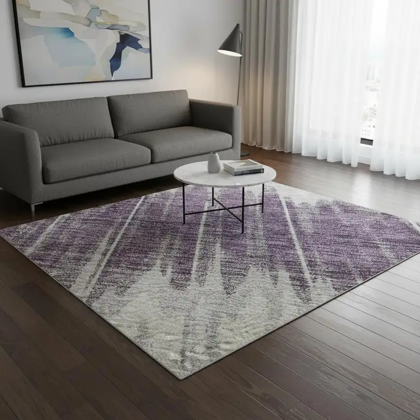 Silver Purple And Gold Striped Washable Area Rug With UV Protection Photo 2