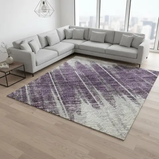 Silver Purple And Gold Striped Washable Area Rug With UV Protection Photo 2