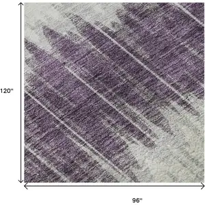 Photo of Silver Purple And Gold Striped Washable Area Rug With UV Protection