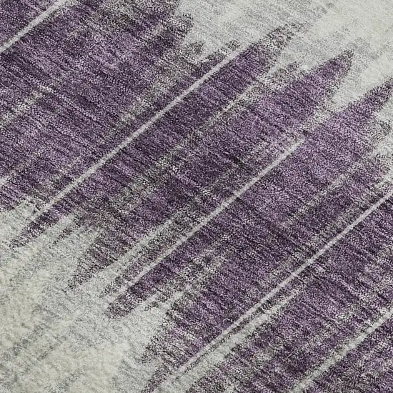 Silver Purple And Gold Striped Washable Area Rug With UV Protection Photo 3