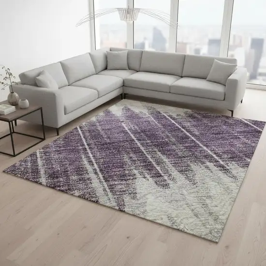 Silver Purple And Gold Striped Washable Area Rug With UV Protection Photo 2