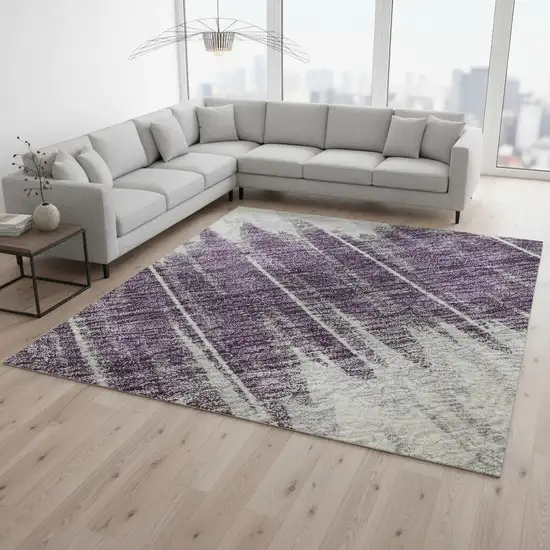 Silver Purple And Gold Striped Washable Area Rug With UV Protection Photo 2