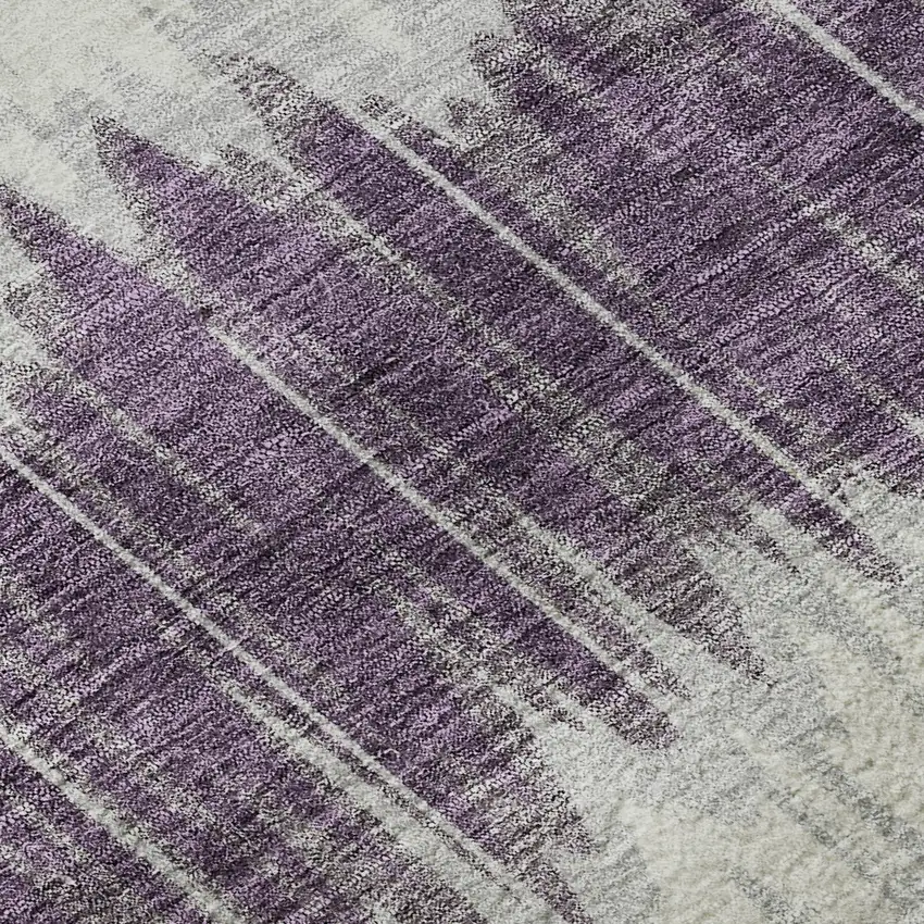 Silver Purple And Gold Striped Washable Area Rug With UV Protection Photo 1