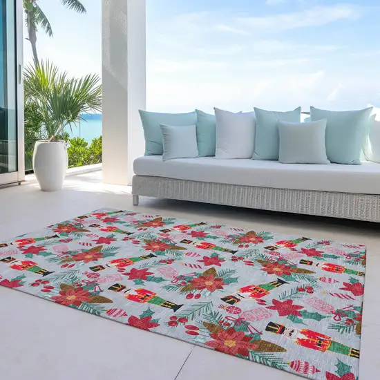 Silver Red Black Pink And Brown Floral Washable Indoor Outdoor Area Rug Photo 3