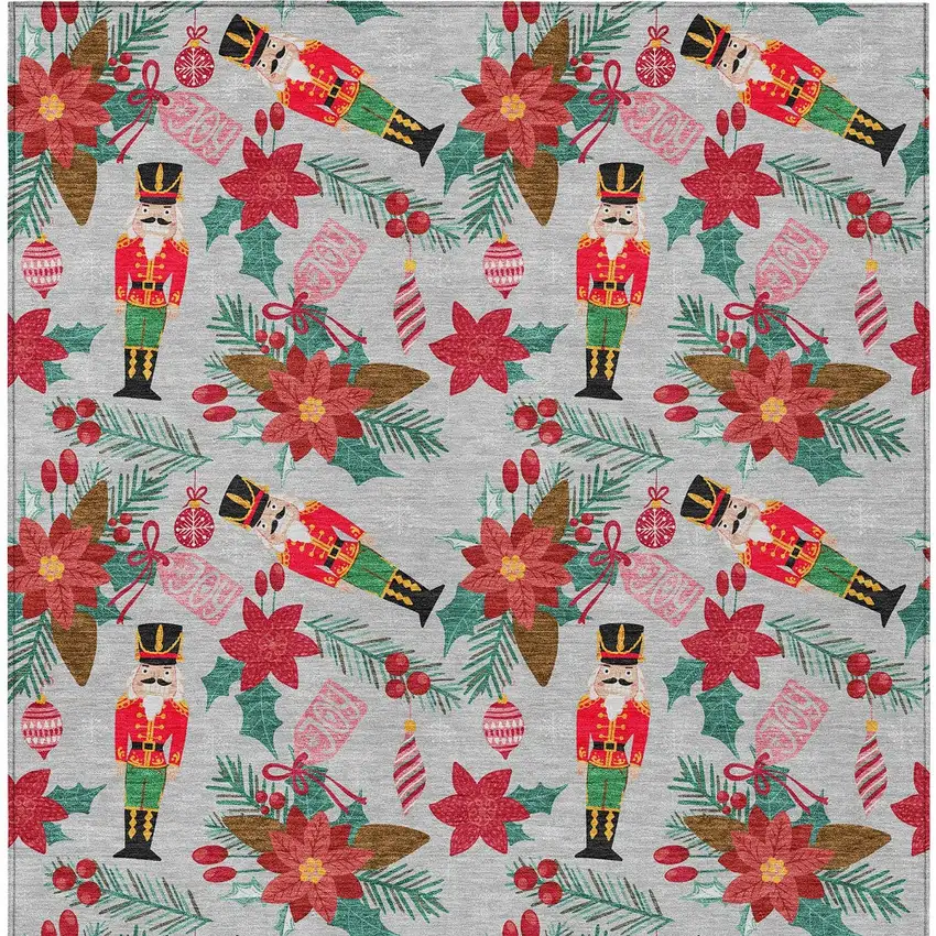 Silver Red Black Pink And Brown Floral Washable Indoor Outdoor Area Rug Photo 9