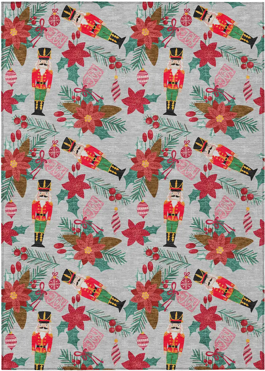 Silver Red Black Pink And Brown Floral Washable Indoor Outdoor Area Rug Photo 8