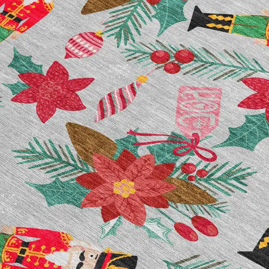 Silver Red Black Pink And Brown Floral Washable Indoor Outdoor Area Rug Photo 3