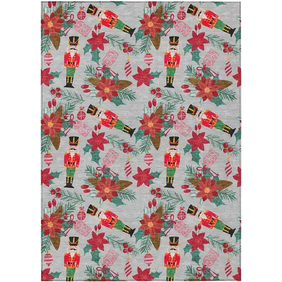 Silver Red Black Pink And Brown Floral Washable Indoor Outdoor Area Rug Photo 8