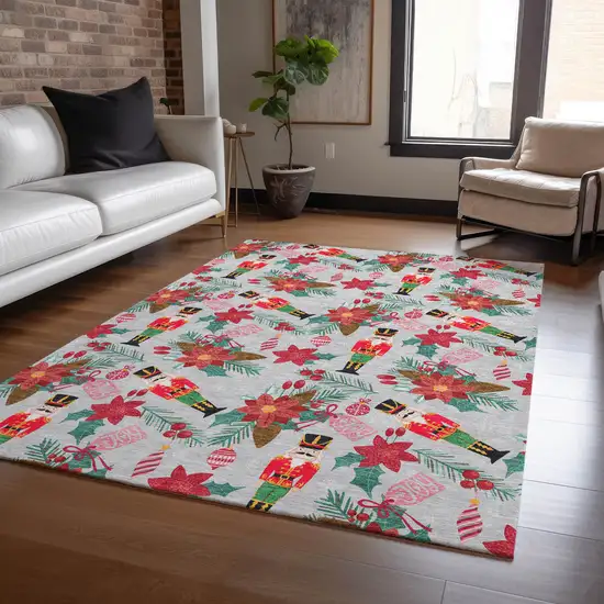 Silver Red Black Pink And Brown Floral Washable Indoor Outdoor Area Rug Photo 5