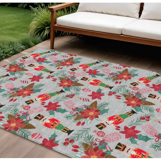 Silver Red Black Pink And Brown Floral Washable Indoor Outdoor Area Rug Photo 1