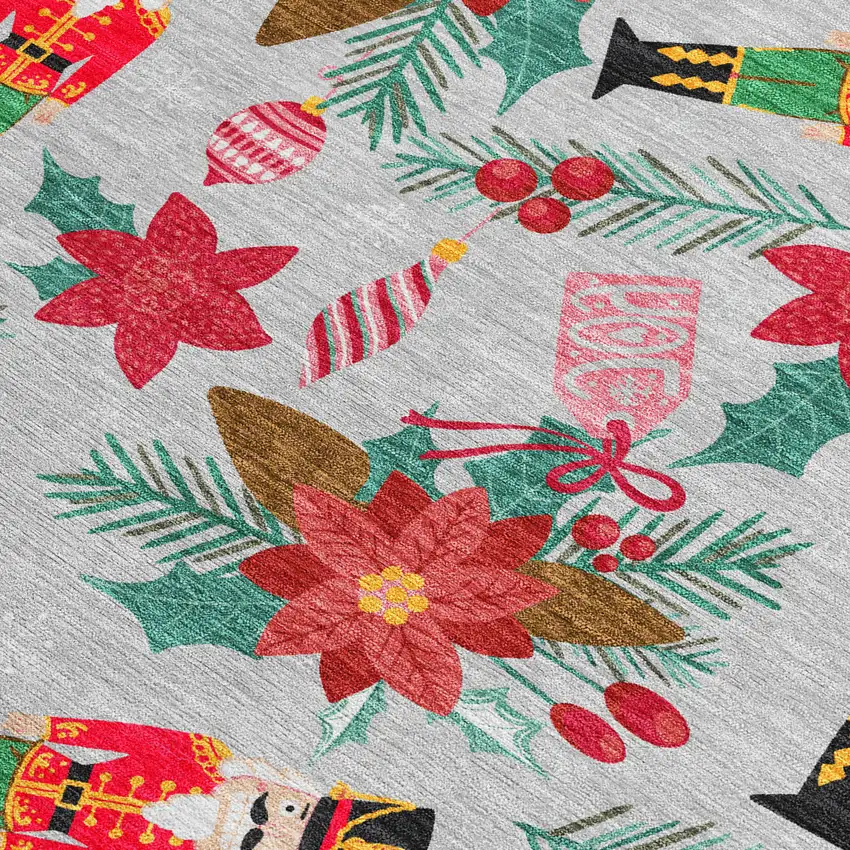 Silver Red Black Pink And Brown Floral Washable Indoor Outdoor Area Rug Photo 3