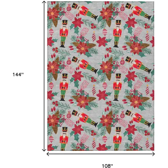 Silver Red Black Pink And Brown Floral Washable Indoor Outdoor Area Rug Photo 9