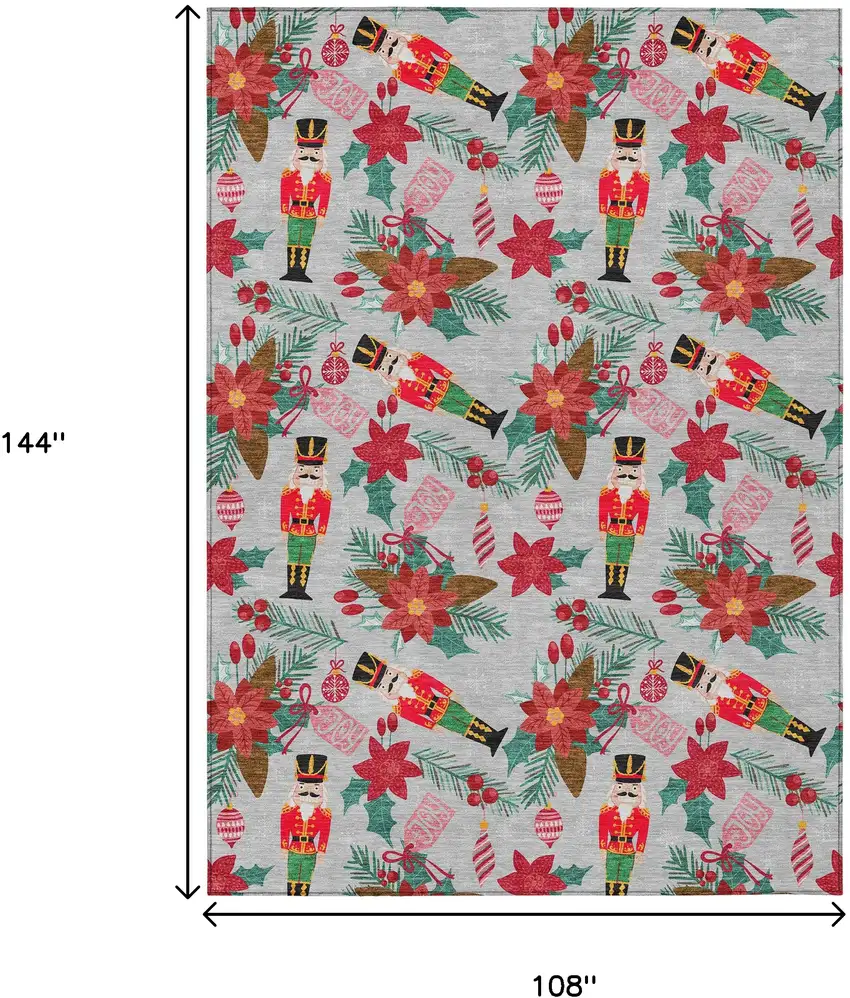 Silver Red Black Pink And Brown Floral Washable Indoor Outdoor Area Rug Photo 9