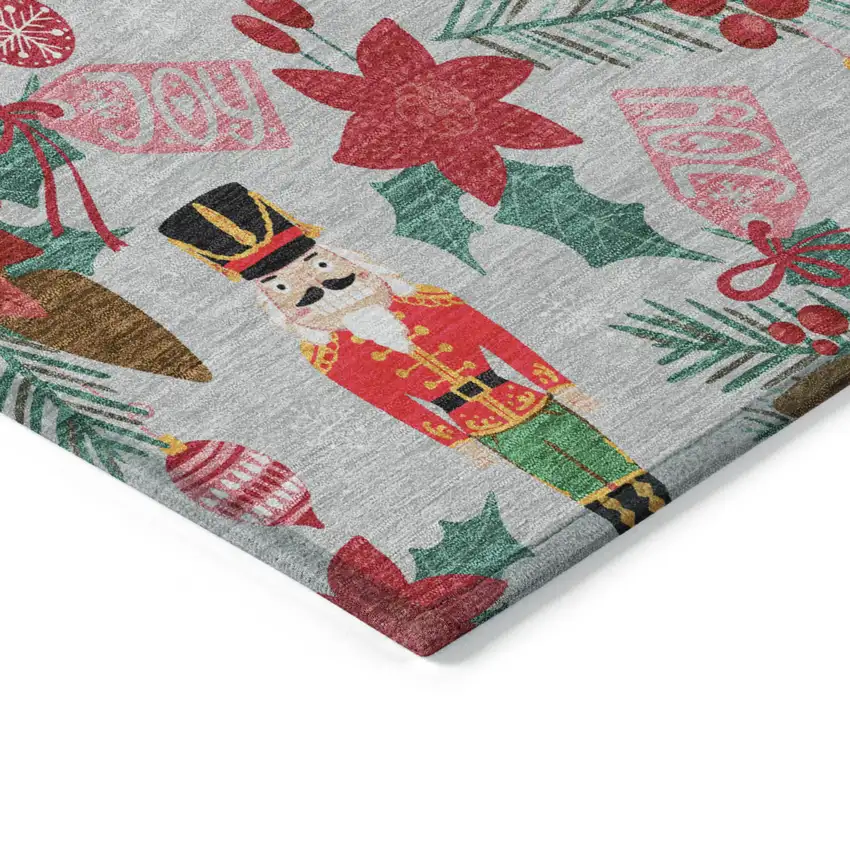 Silver Red Black Pink And Brown Floral Washable Indoor Outdoor Area Rug Photo 9