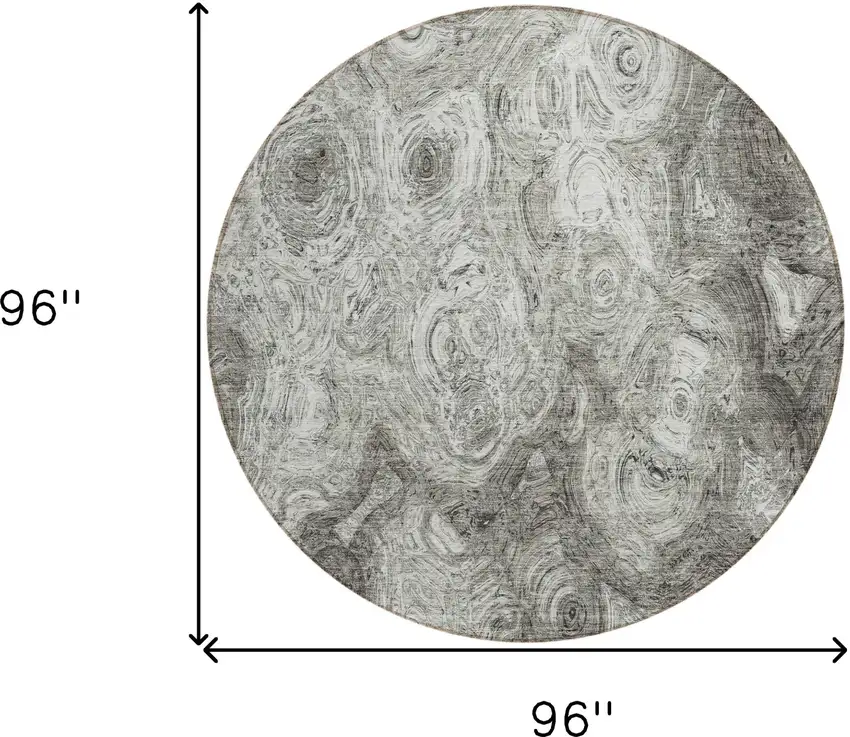 Silver Round Abstract Washable Non Skid Indoor Outdoor Area Rug Photo 3