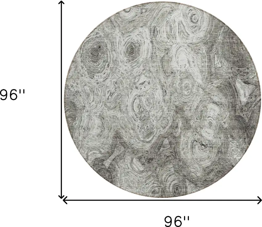 Silver Round Abstract Washable Non Skid Indoor Outdoor Area Rug Photo 3