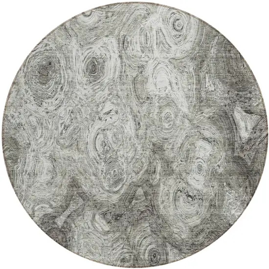 Silver Round Abstract Washable Non Skid Indoor Outdoor Area Rug Photo 2