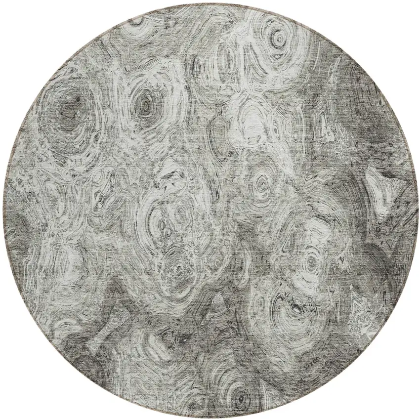 Silver Round Abstract Washable Non Skid Indoor Outdoor Area Rug Photo 2