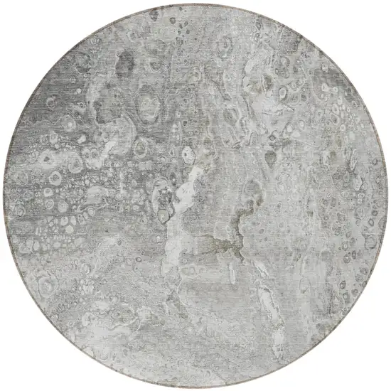 Silver Round Abstract Washable Non Skid Indoor Outdoor Area Rug Photo 4