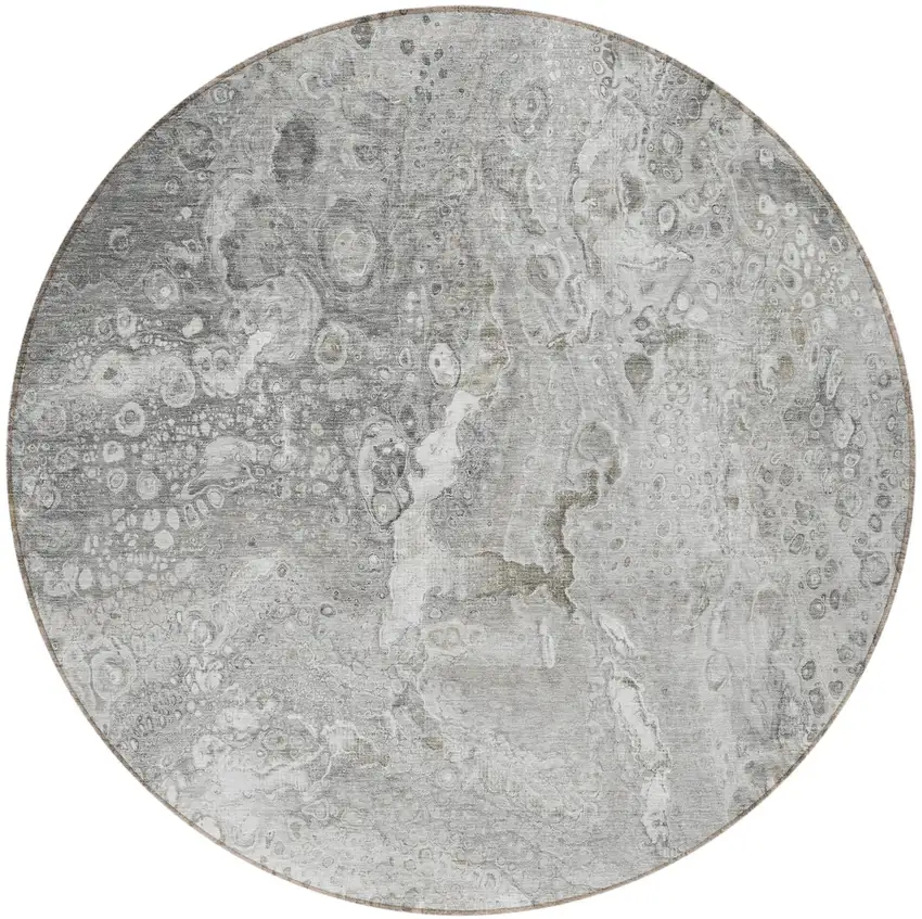 Silver Round Abstract Washable Non Skid Indoor Outdoor Area Rug Photo 4