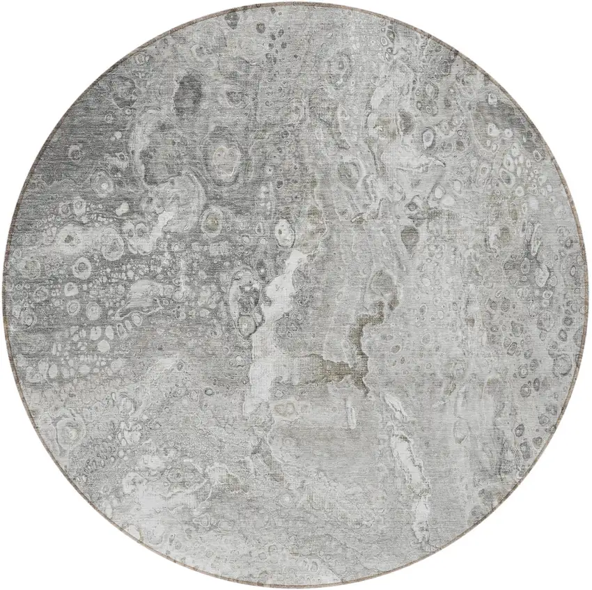 Silver Round Abstract Washable Non Skid Indoor Outdoor Area Rug Photo 4