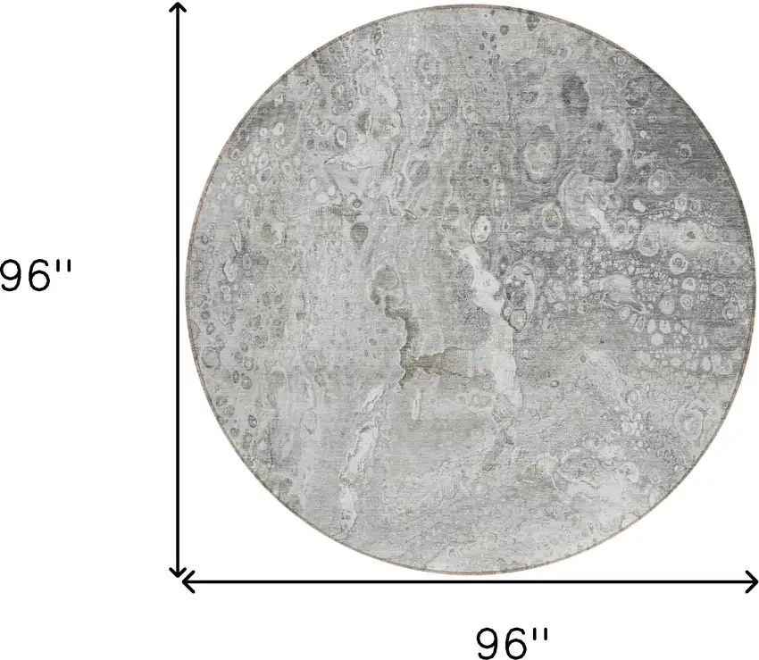Silver Round Abstract Washable Non Skid Indoor Outdoor Area Rug Photo 3