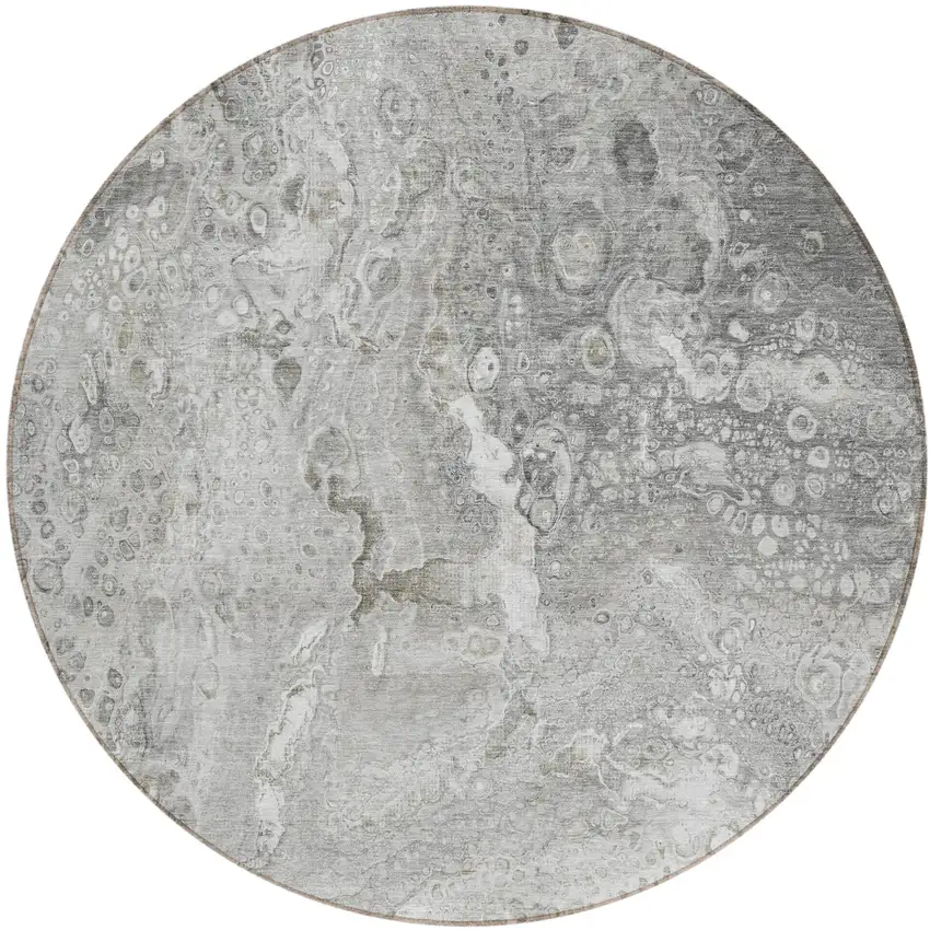 Silver Round Abstract Washable Non Skid Indoor Outdoor Area Rug Photo 2