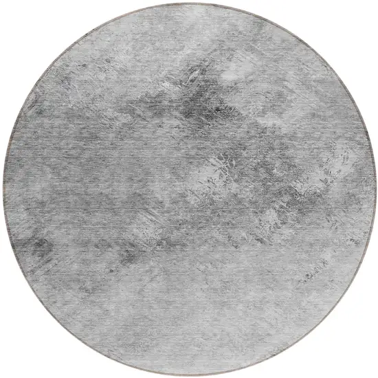 8' Silver Gray And Ivory Round Abstract Washable Indoor Outdoor Area Rug Photo 2