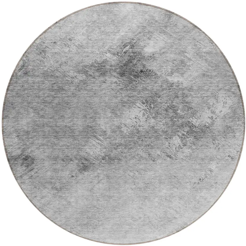 8' Silver Gray And Ivory Round Abstract Washable Indoor Outdoor Area Rug Photo 2