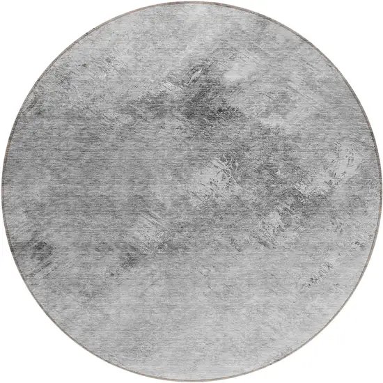 8' Silver Gray And Ivory Round Abstract Washable Indoor Outdoor Area Rug Photo 2