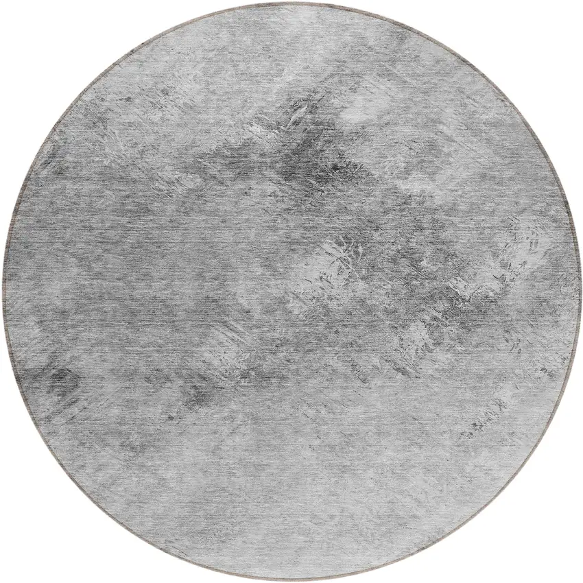 8' Silver Gray And Ivory Round Abstract Washable Indoor Outdoor Area Rug Photo 2