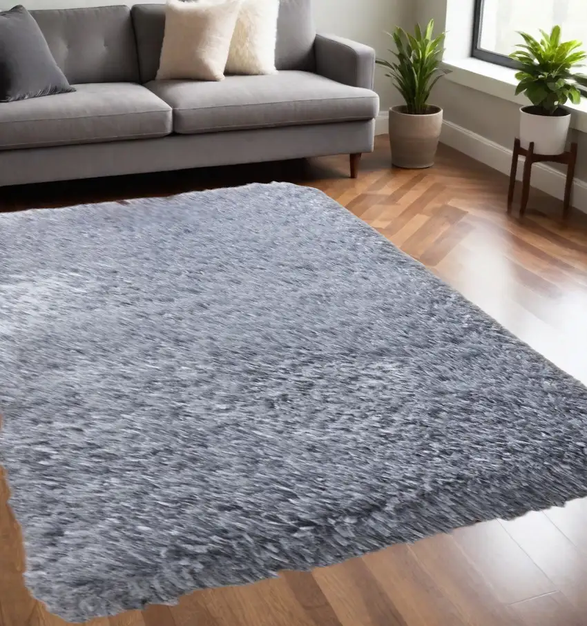 Silver Shag Hand Tufted Area Rug Photo 1