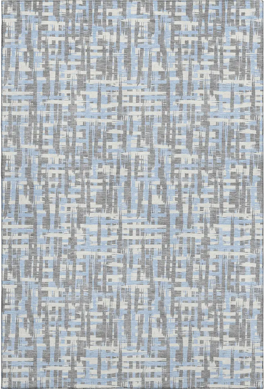 Silver Sky Blue And Ivory Abstract Geometric Washable Area Rug With UV Protection Photo 1
