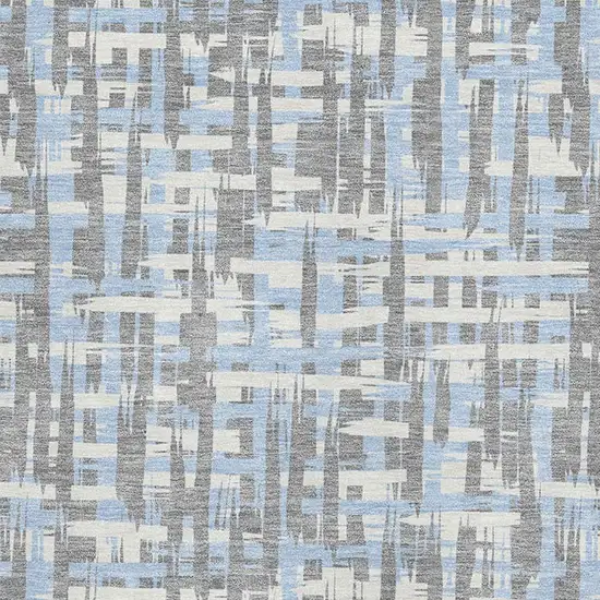 Silver Sky Blue And Ivory Abstract Geometric Washable Area Rug With UV Protection Photo 2