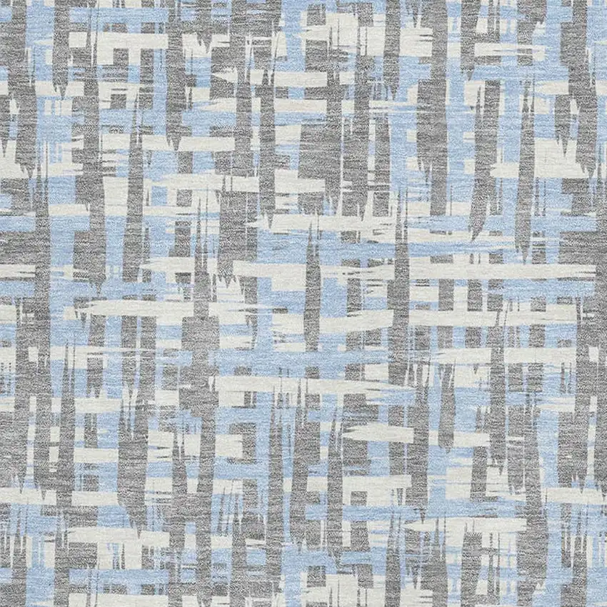 Silver Sky Blue And Ivory Abstract Geometric Washable Area Rug With UV Protection Photo 2