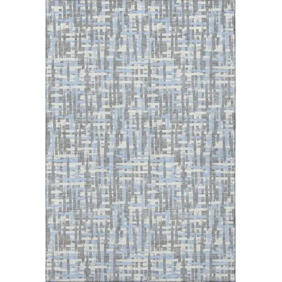 Silver Sky Blue And Ivory Abstract Geometric Washable Area Rug With UV Protection Photo 3