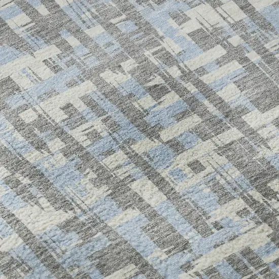 Silver Sky Blue And Ivory Abstract Geometric Washable Area Rug With UV Protection Photo 9