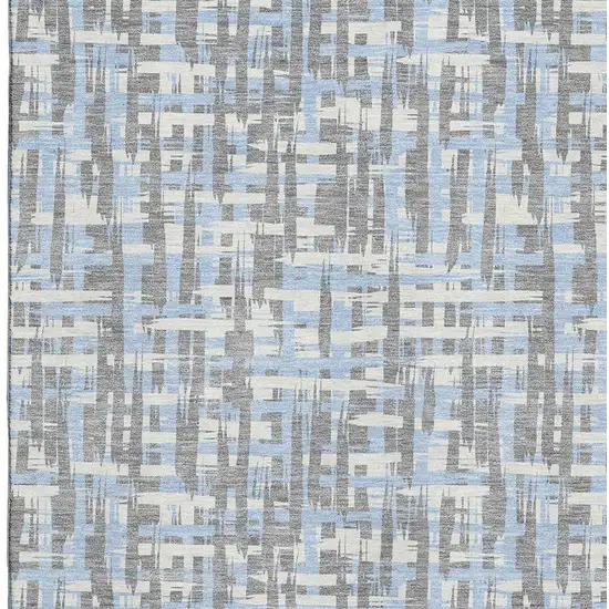 Silver Sky Blue And Ivory Abstract Geometric Washable Area Rug With UV Protection Photo 2
