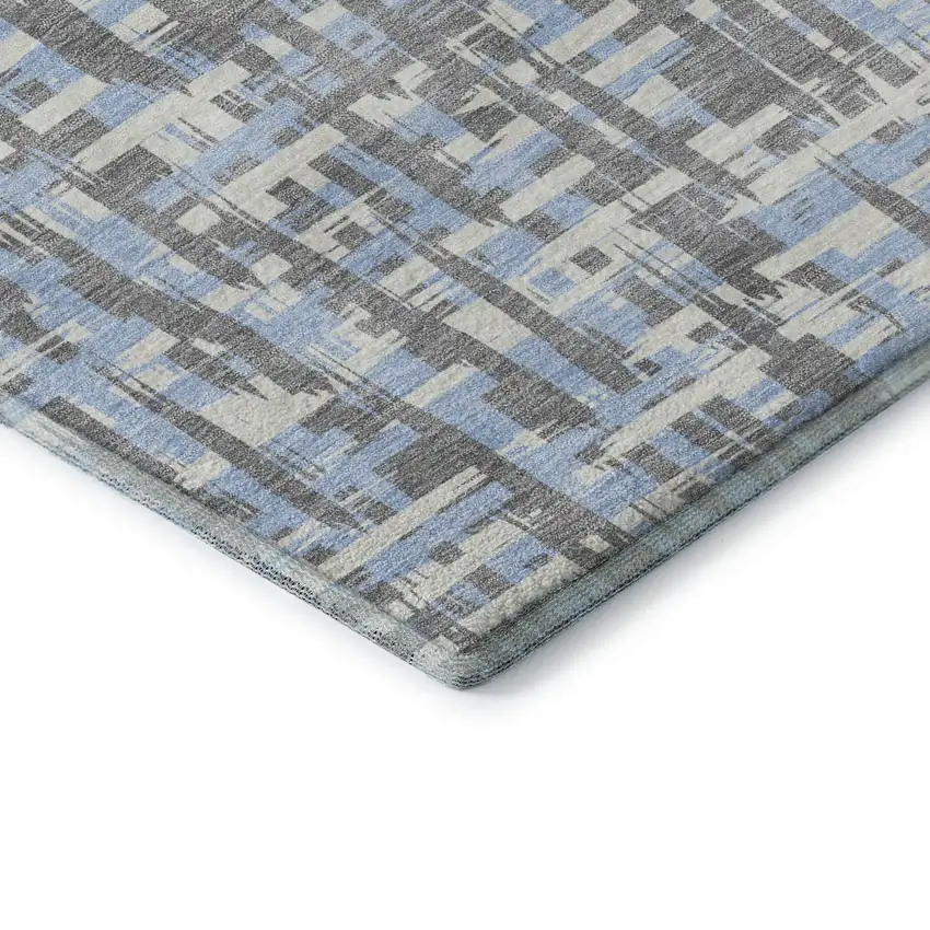 Silver Sky Blue And Ivory Abstract Geometric Washable Area Rug With UV Protection Photo 7